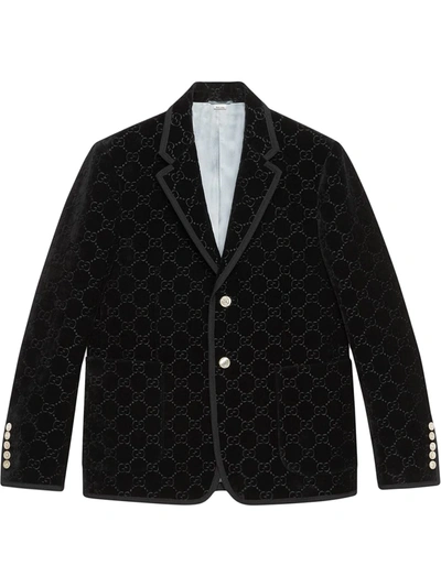 Gucci Men's Gg-embossed Velvet Two-button Blazer In Black