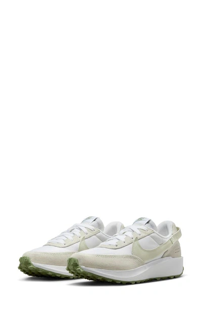 Nike Women's Waffle Debut Shoes In White/ Sea Glass-oil Green