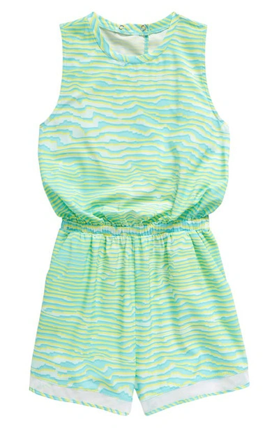 Zella Girl Kids' Getaway Short Romper In Teal Retreat Radio Stripe