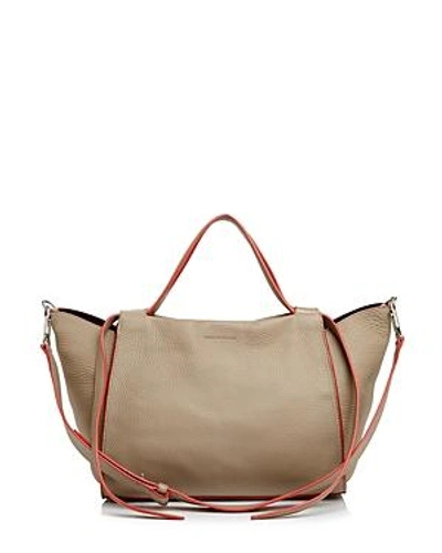 Elena Ghisellini Usonia Medium Leather Satchel In Taupe Beige/silver