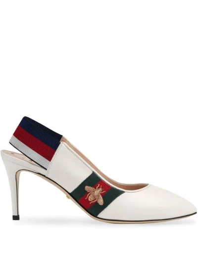 Gucci Leather Web Mid-heel Slingback Pump In White