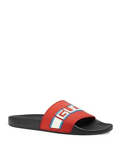 Gucci Women's Pursuit Stripe Pool Slides In Flame