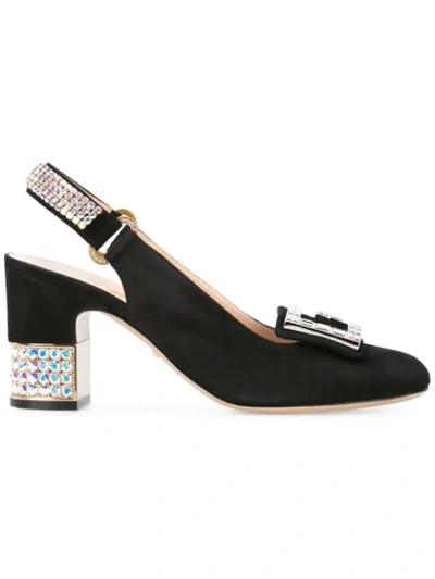 Gucci Crystal Embellished Slingback Pump In Black