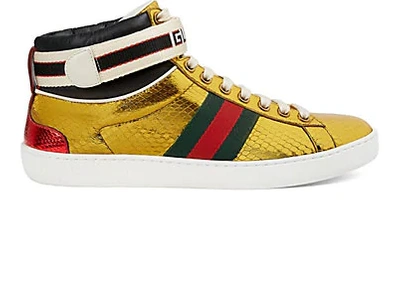 Gucci Women's New Ace High Metallic Snakeskin Sneakers In Giallo Oro Gold