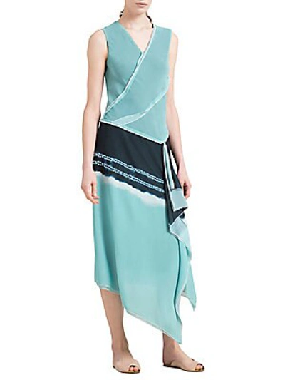 Donna Karan New York Tie-dye Asymmetric Faux-wrap Dress In Aquamarine
