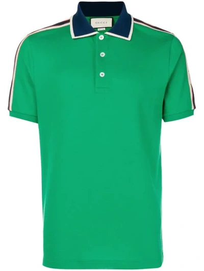 Gucci Jacquard Stripe Sleeve Pique Polo In 3214 Green