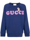 Gucci Embroidered Logo-print Loopback Cotton-jersey Sweatshirt In Blue