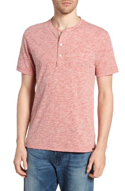 Faherty Short Sleeve Heathered Henley In Faded Red