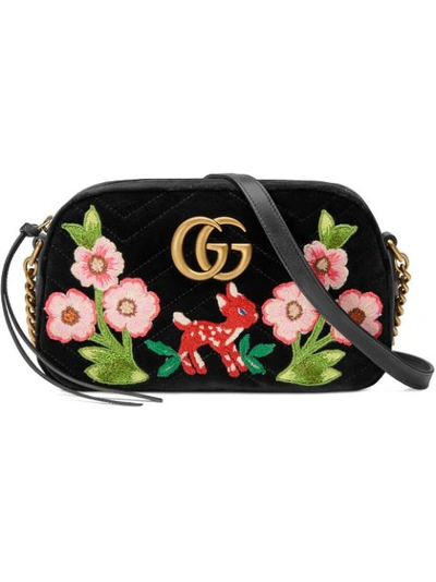 Gucci Small Gg Marmont 2.0 Matelasse Velvet Shoulder Bag - Black In Nero/ Nero Multi