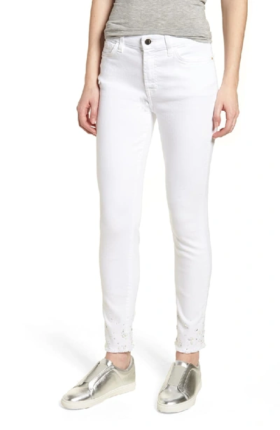 Jen7 Crystal Hem Ankle Skinny Jeans In White