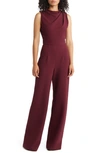 Black Halo Corrine Draped Bodice Wide Leg Jumpsuit In Maroon