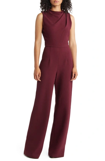 Black Halo Corrine Draped Bodice Wide Leg Jumpsuit In Maroon