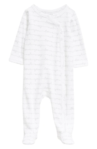 Nordstrom Babies' Print Cotton Footie In White- Grey Love You
