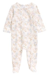 Nordstrom Babies' Print Cotton Footie In White- Pink Meadow Floral