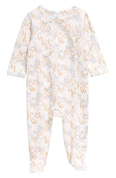 Nordstrom Babies' Print Cotton Footie In White- Pink Meadow Floral