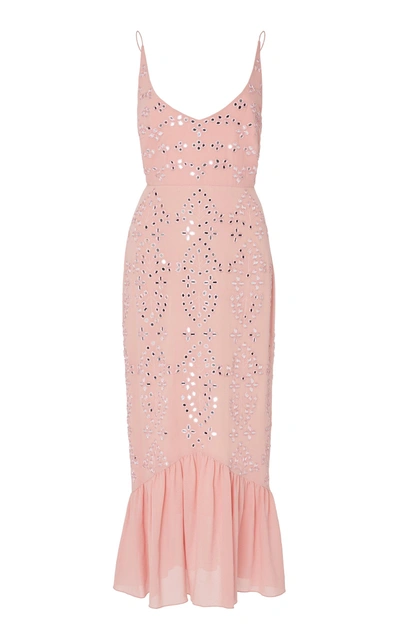 Saloni Aidan C Embellished Midi Dress In Pink