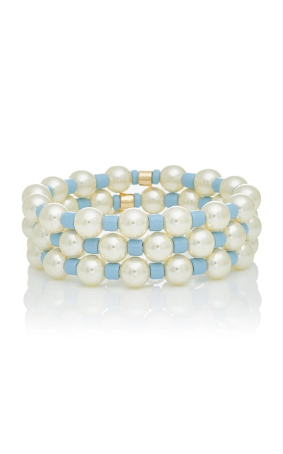 Roxanne Assoulin Set Of Three Gold-tone, Pearl And Bead Bracelet In Blue