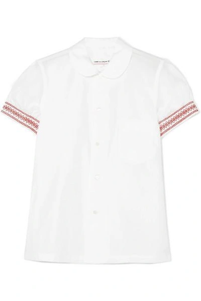 Comme Des Garcons Girl Embroidered Shirred Cotton-poplin Shirt In White