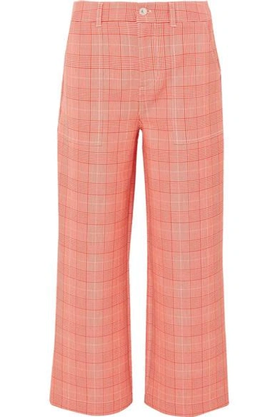 Ganni Checked Cady Wide-leg Pants In Red