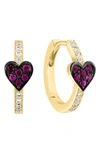 Effy 14k Yellow Gold Diamond & Ruby Heart Hoop Earrings In Gold/ Purple