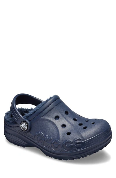Crocs Kids' Baya Faux Shearling Lined Clog In Navy/ Navy