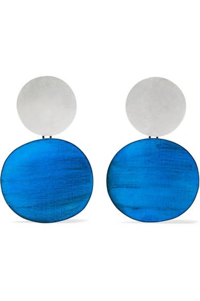 Annie Costello Brown Skye Sterling Silver And Oxidized Brass Earrings In Blue