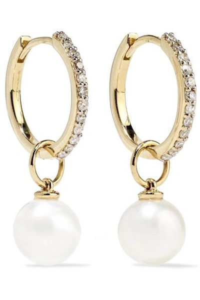 Mateo 14-karat Gold, Diamond And Pearl Hoop Earrings