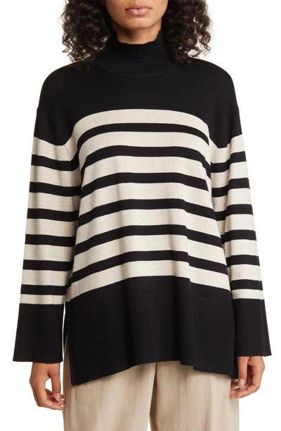 Masai Copenhagen Fasoni Stripe Mock Neck Sweater In Black/ Fog