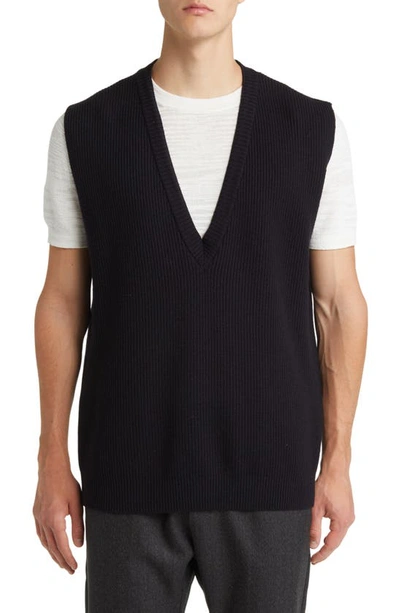 Barena Venezia Turlon Sleeveless Deep V-neck Wool Sweater In Blue