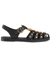 Gucci Marmont Crystal Embellished Fisherman Sandal In Nero