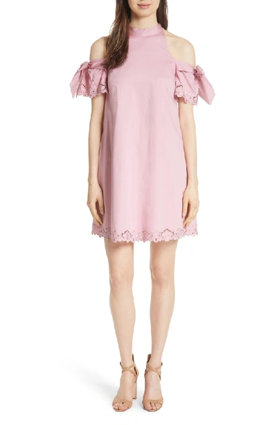 Ted Baker Semarra Embroidered Cold Shoulder Dress In Dusky Pink