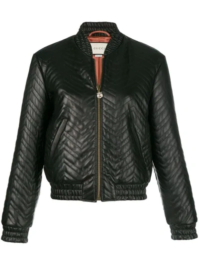 Gucci Black Matelassé Leather Bomber Jacket