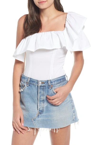 Kendall + Kylie One-shoulder Ruffle Bodysuit In Bright White