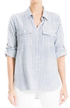 Max Studio Stripe Roll Tab Button-up Utility Shirt In Indtps11-indigo Tipping Stripe