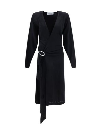 Attico Front-slit Long-sleeved Wrap Dress In Black