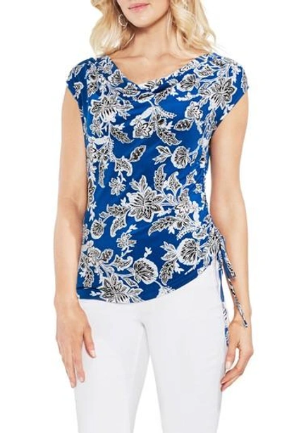 Vince Camuto Woodblock Floral Drawstring Side Top In Amalfi