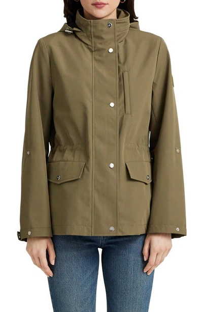 Lauren Ralph Lauren Cinch Waist Water Resistant Hooded Windbreaker Jacket In Olive Fern