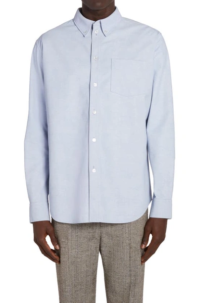 Bottega Veneta Oxford Print Leather Button-down Shirt In 4132 Light Blue