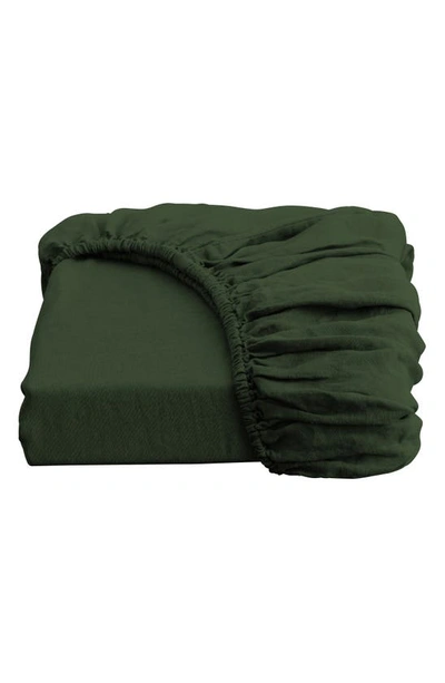 Bed Threads Linen Fitted Sheet In Dark Green