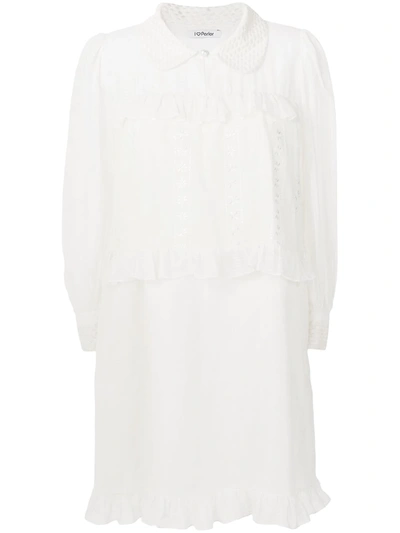 Parlor Ruffled Shirt Dress In White