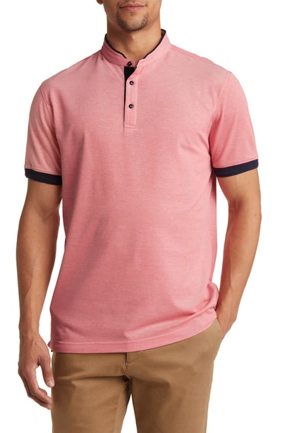 Lorenzo Uomo Trim Fit Band Collar Short Sleeve Polo In Coral