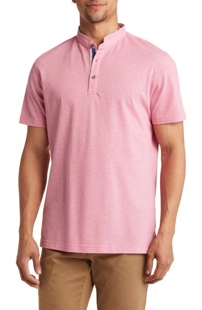 Lorenzo Uomo Trim Fit Band Collar Cotton Polo In Pink