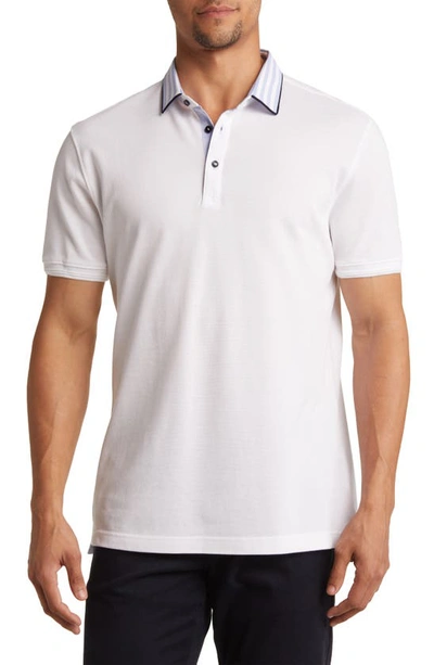 Lorenzo Uomo Trim Fit Stripe Collar Short Sleeve Polo In White