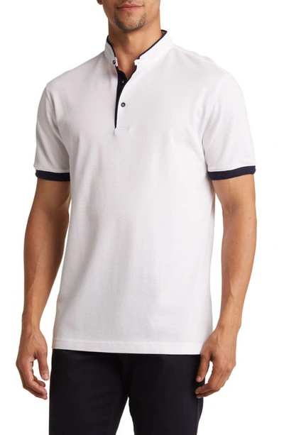 Lorenzo Uomo Trim Fit Band Collar Short Sleeve Polo In White