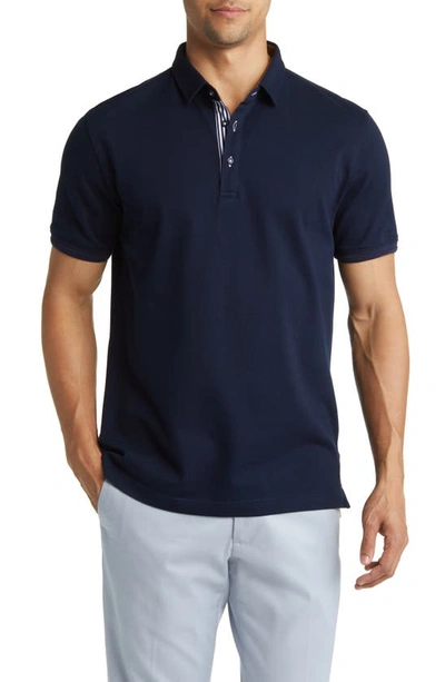 Lorenzo Uomo Solid Piqué Polo In Navy