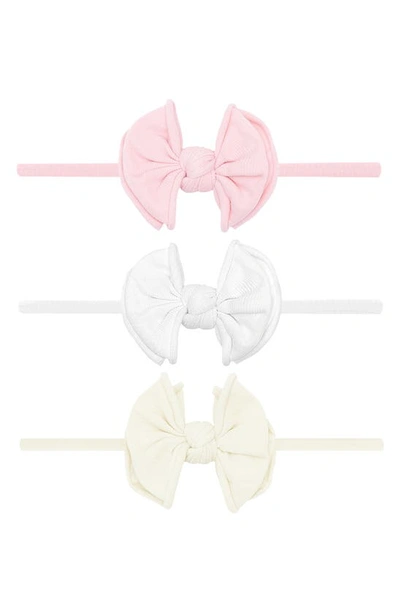 Baby Bling 3-pack Baby Fab Skinny Bow Headbands In Rose Quartz/ White/ Ivory
