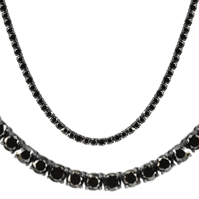 Pompeii3 27.88ct Tw Black Diamond Tennis Necklace 18" 14k Black Gold In Multi
