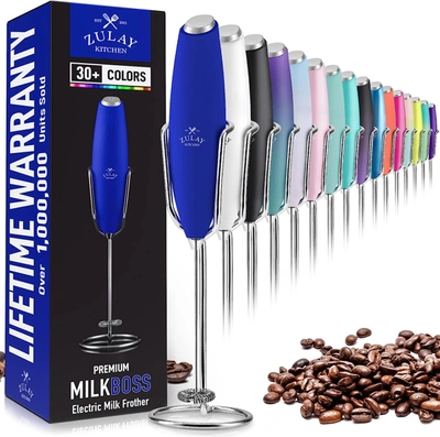Zulay Kitchen Milk Frother Handheld Foam Maker With Upgraded Ultra Stand In Blue