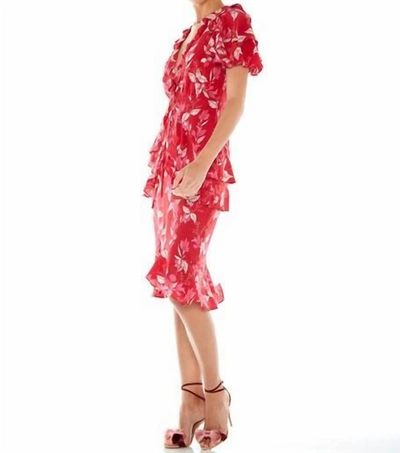 Talulah Pollen Midi Dress In Red Leaf Print In Multi