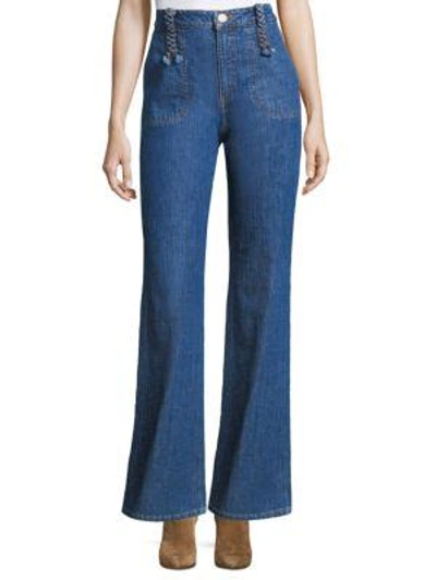 See By Chloé Braided Wide-leg Jeans In Washed Indigo